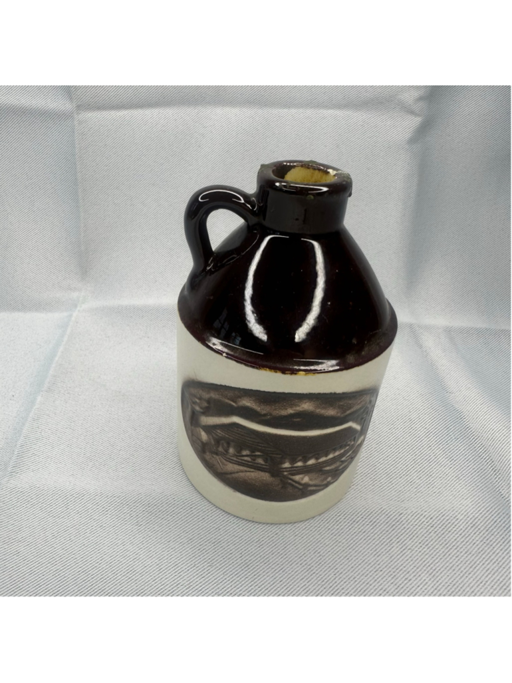 Vintage Signed 1975 Vermont Studio Pottery Stoneware Mini Jug - Covered Bridge